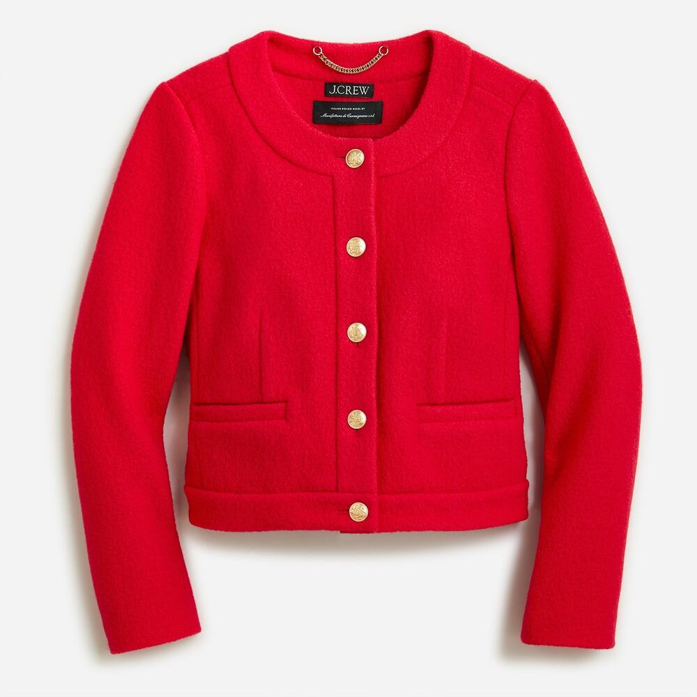J.Crew Louisa Lady Jacket Italian Boiled Wool Red Cropped Blazer Coat Size 0